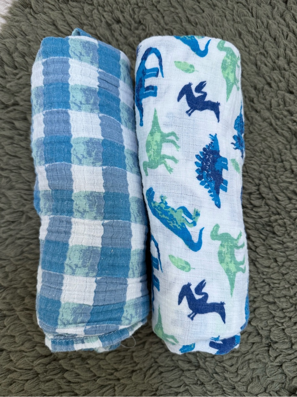Bebe au Lait Blue & Green Dinosaur Muslin Swaddles